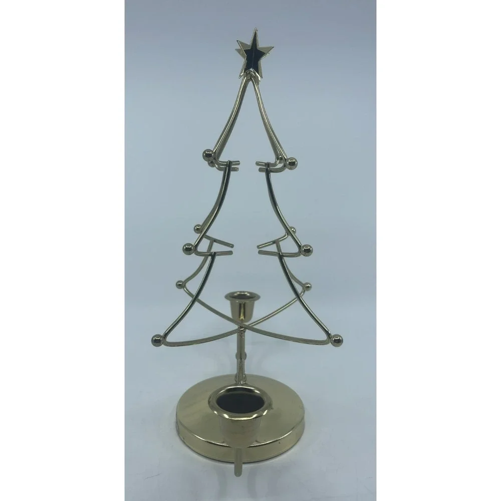 Christmas Tree‎ Holiday Candle Holder Brass Vintage 12
